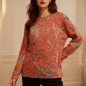 Talbots Pink and Cream Paisley Cashmere Blend Sweater